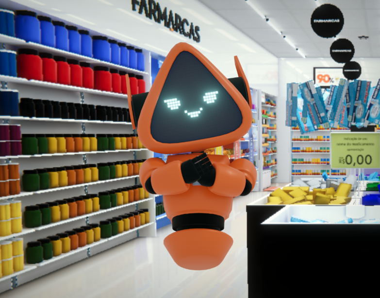 Personagem digital dentro da experiência Farmarcas